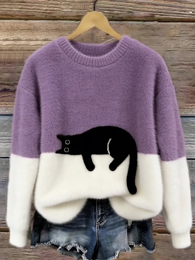 Theresa β Cat Graphic Colour Block Sweater