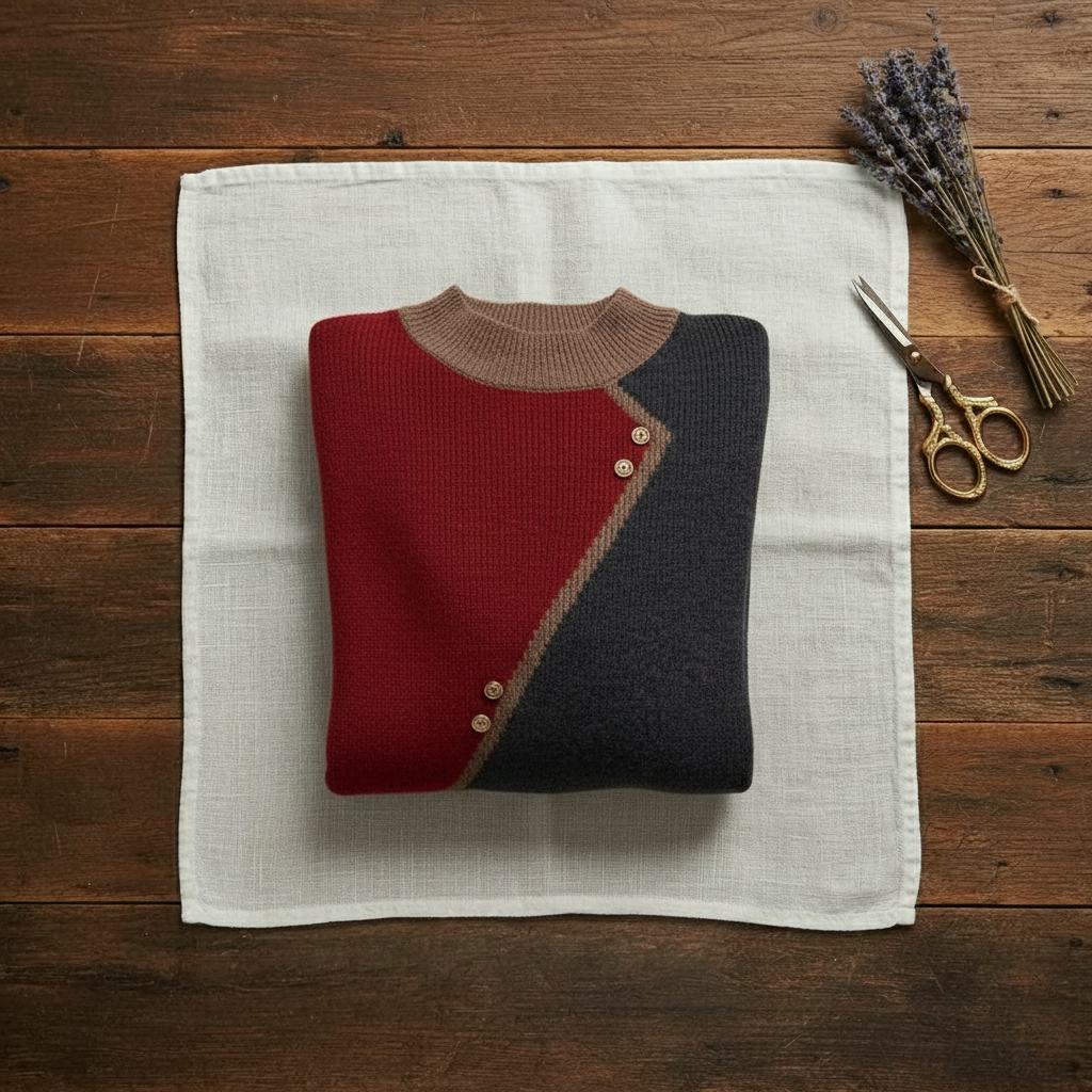Mandy – Colour-block Knit Sweater with Button Detail