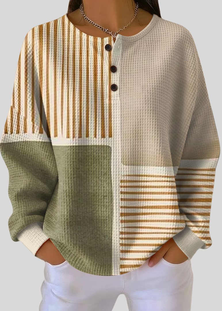 Janet – Waffle-Knit Henley Top