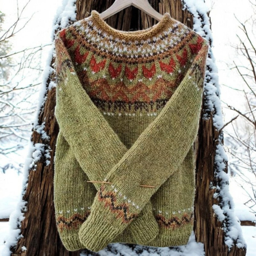 Cora – Fair Isle Knit Sweater with Patterned Yoke