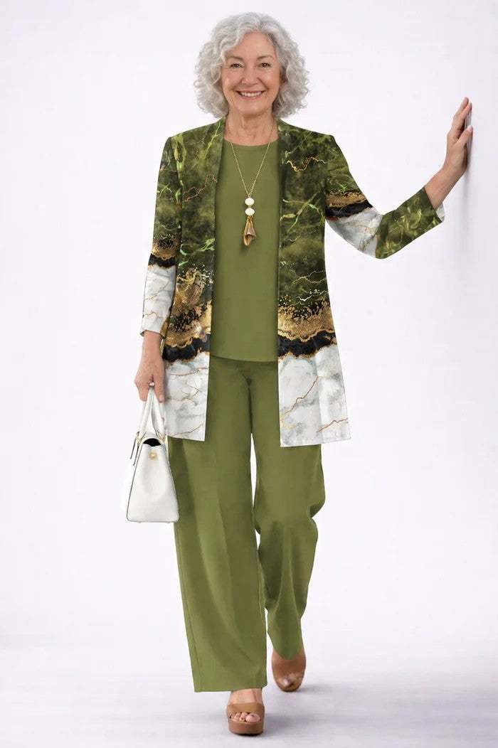Anna β Printed Long Cardigan Three-Piece Set