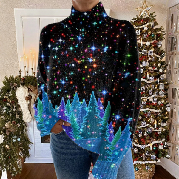 Natalia – Festive Christmas Print Turtleneck Sweater
