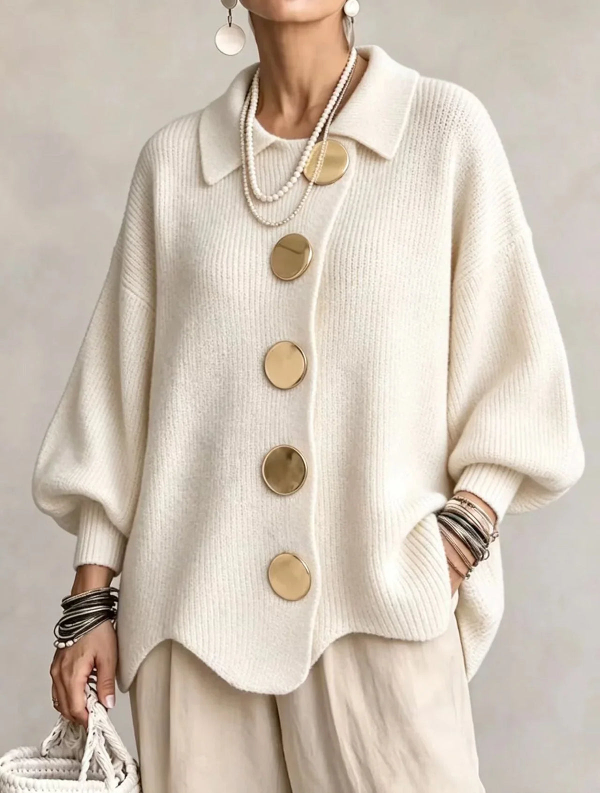Laura β Oversized Knit Cardigan with Gold Buttons