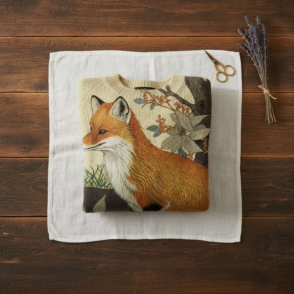 Mamie – Illustrated Fox Print Knit Sweater