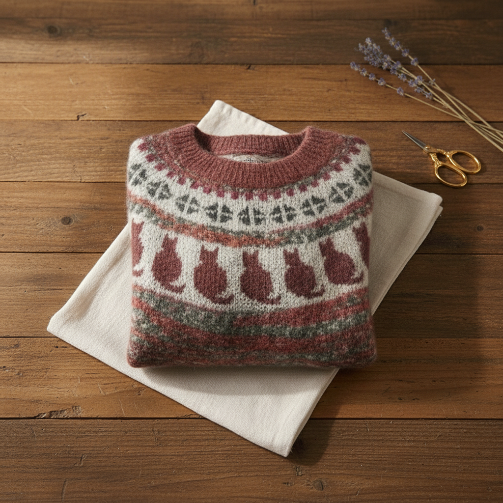 Darlene – Fair Isle Cat Pattern Knit Sweater