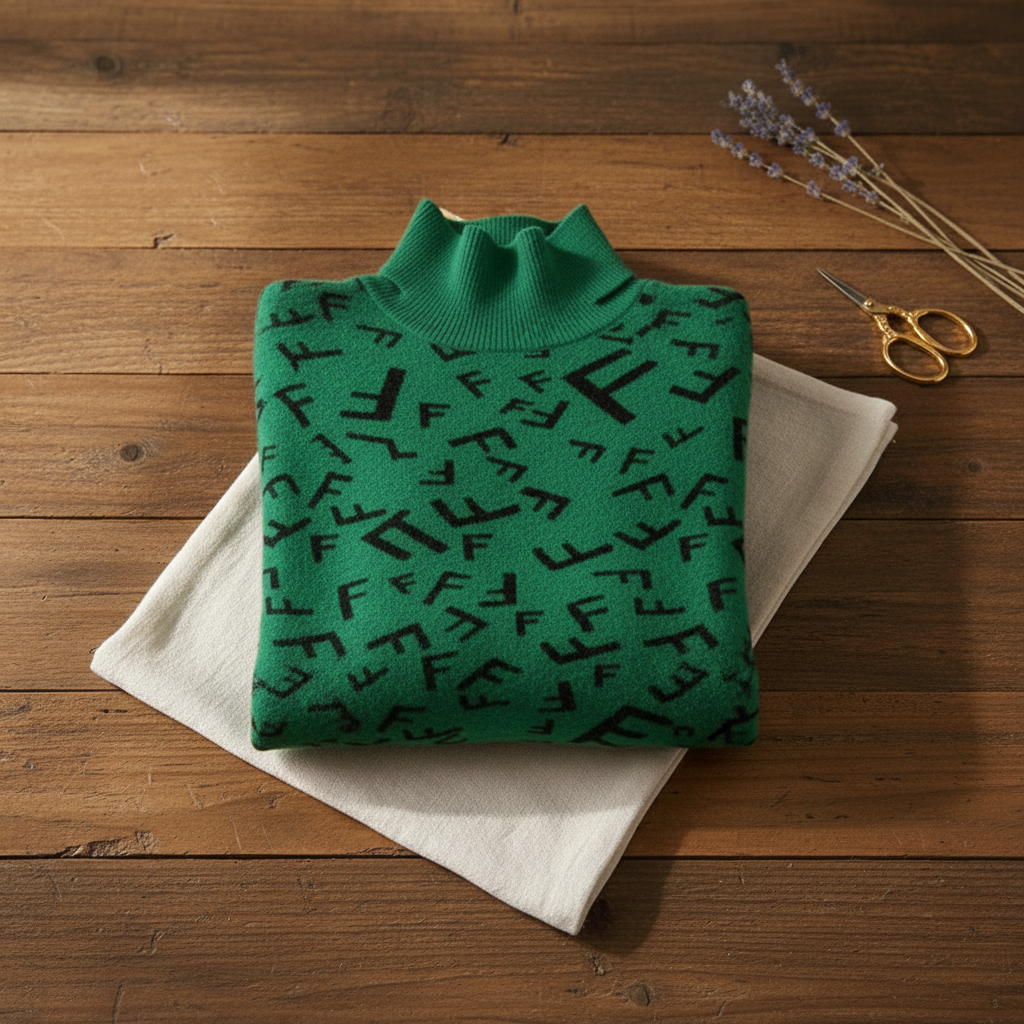 Jodi – Monogram Print Turtleneck Sweater