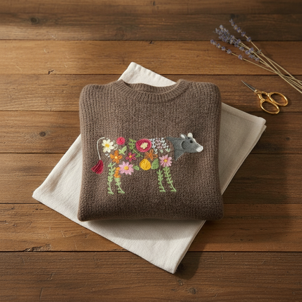 Lorraine – Floral Embroidered Animal Knit Sweater
