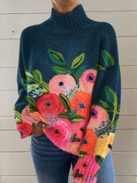 Ruth – Floral Print Turtleneck Sweater