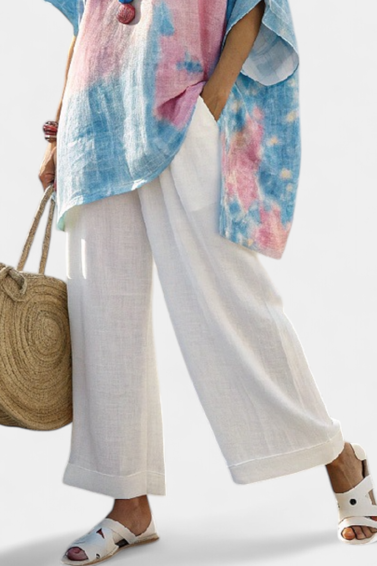 Beverley | Comfortable Relaxed Linen Top & Striped Pants