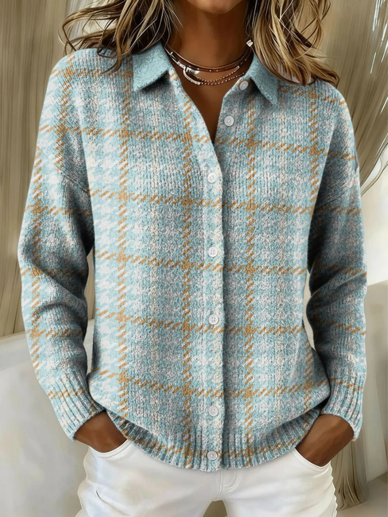 Sabrine | Checked Hoodie Blouse with Sand-Coloured Accents