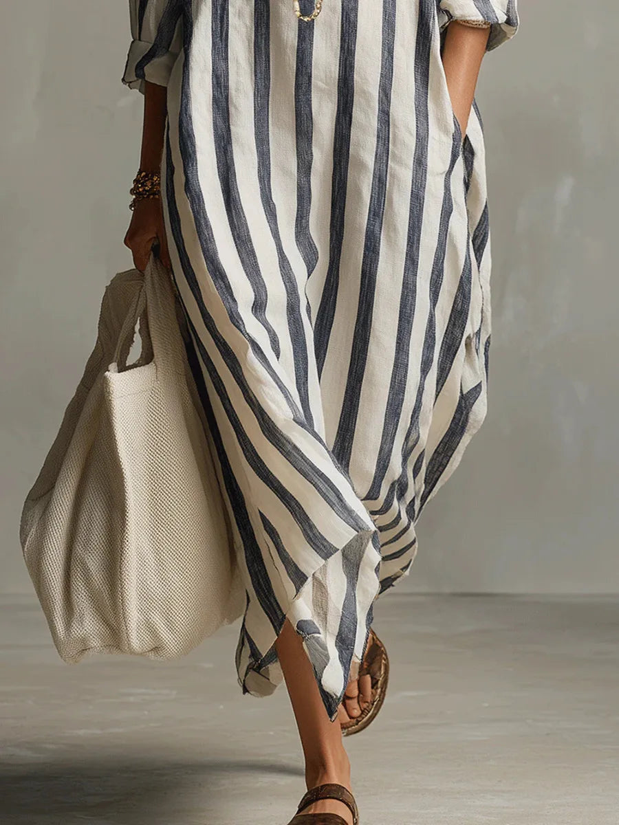 Margaret – Striped Collared Maxi Dress