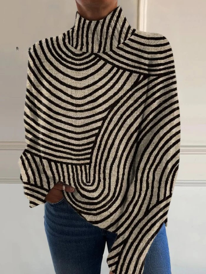 Maggie – Graphic Stripe Turtleneck Sweater