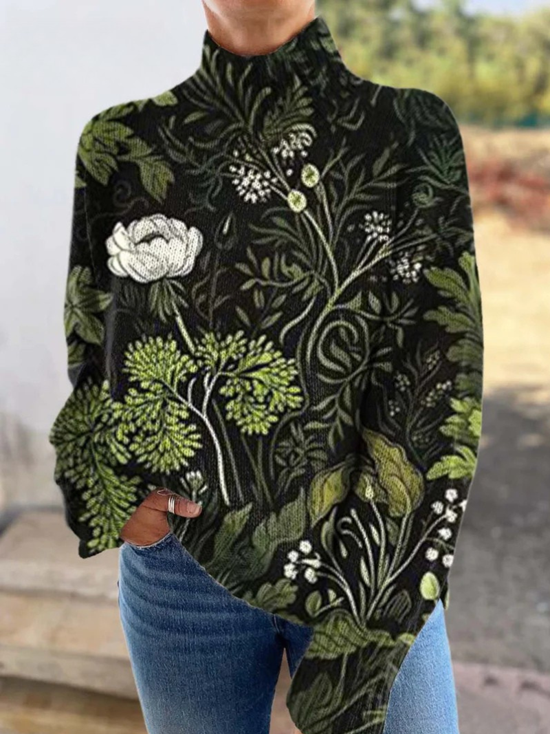 Idelle – Botanical Floral Turtleneck Sweater