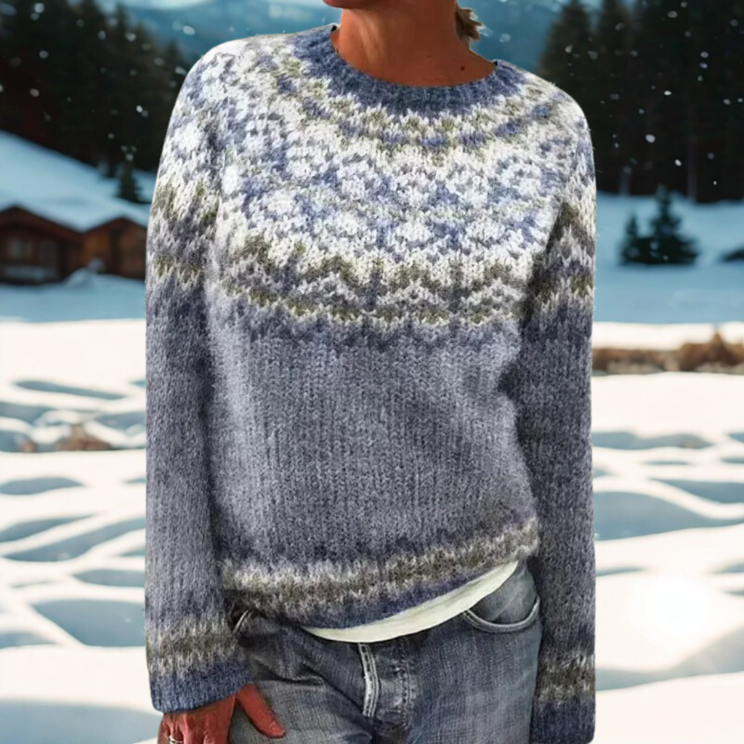 Helene – Knit Sweater with Woven Shoulder Pattern