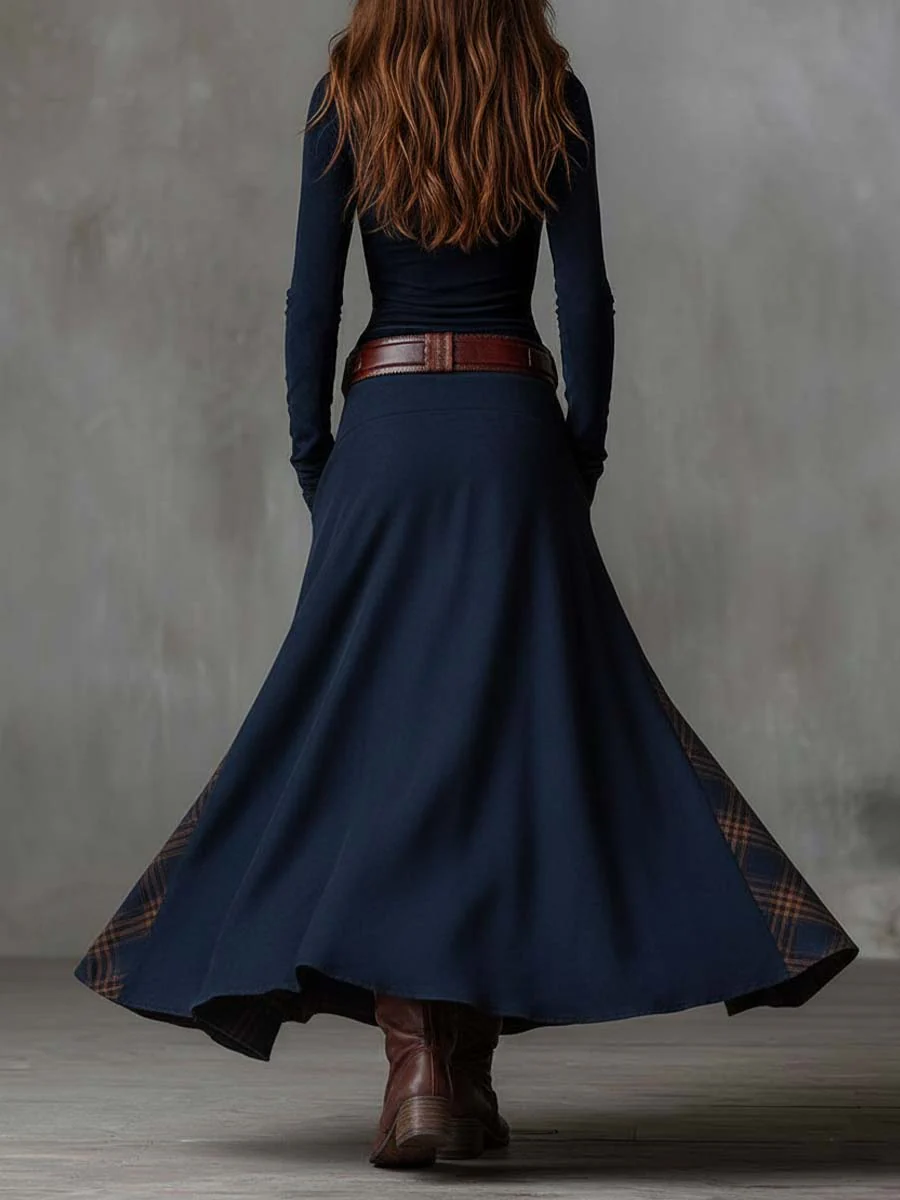 Monica β Check-Panel Patchwork Maxi Dress