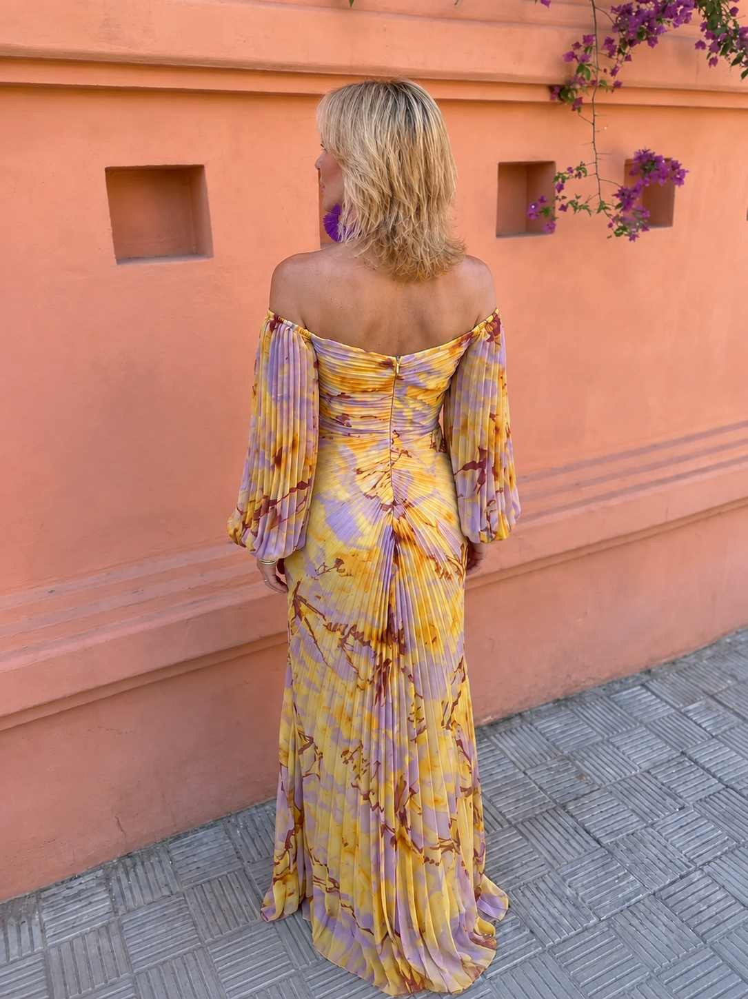 Ramona – Off-Shoulder Pleated Gown with Front Slit