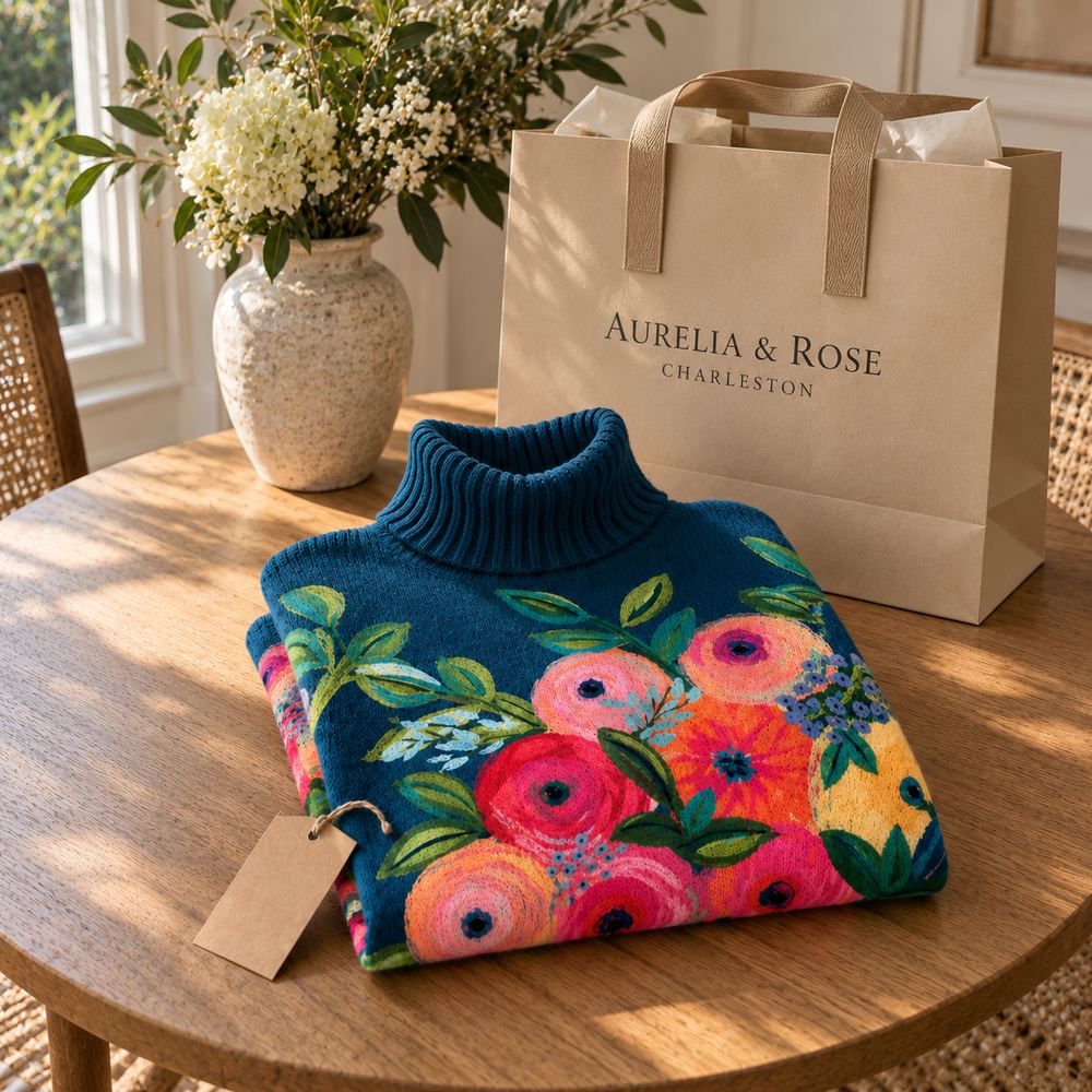 Susan – Floral Print Turtleneck Sweater