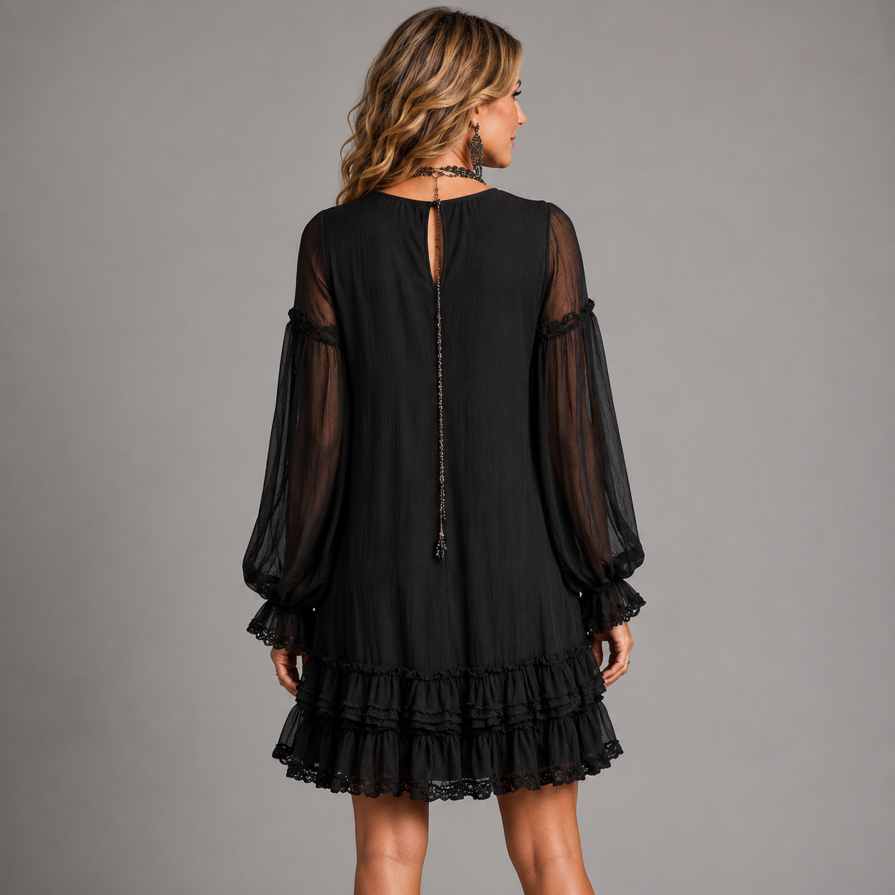 Amanda – Ruffled Chiffon-Look Mini Dress
