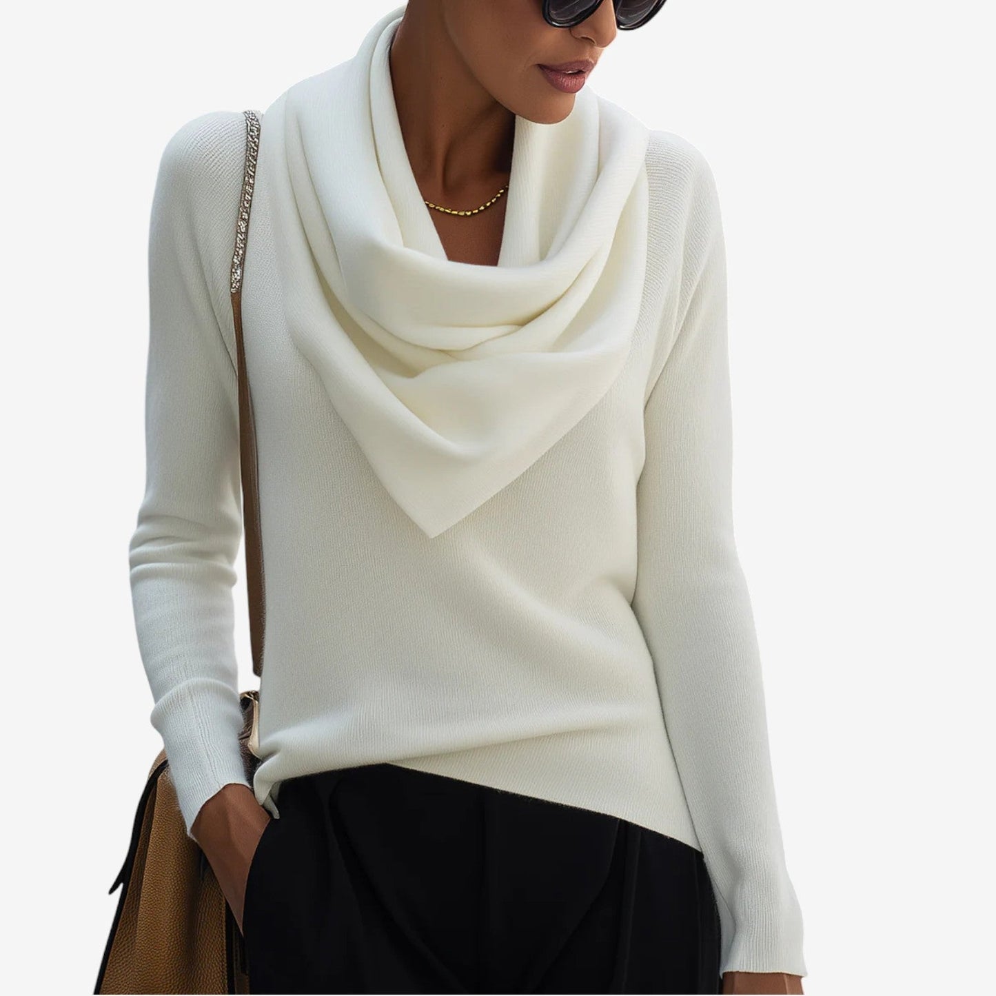 Sue – Draped Cowl Neck Knit Sweater