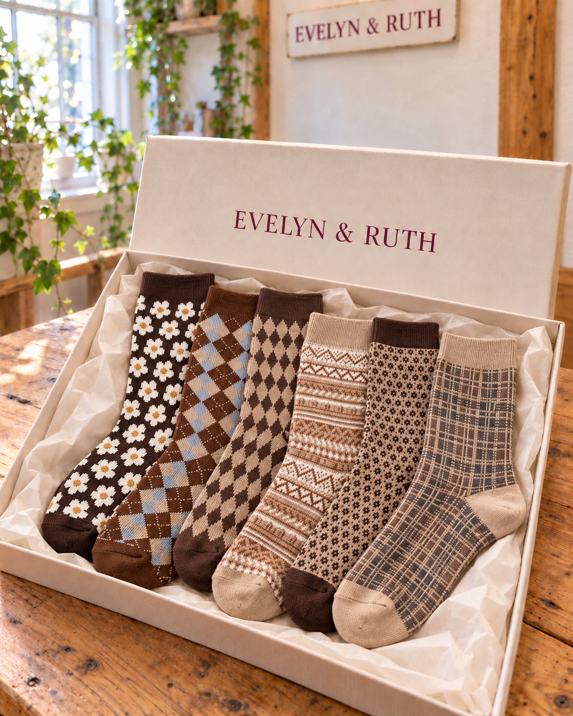 Evelyn – Vintage-Inspired Patterned Sock Gift Set