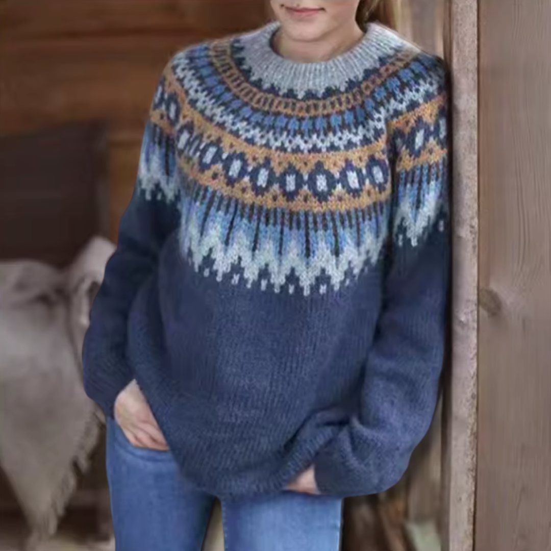 Rachel – Fair Isle Knit Sweater with Nordic Yoke