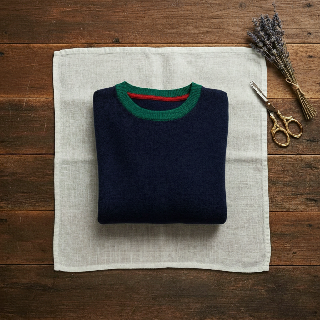 Annette – Crew Neck Sweater with Striped Trims