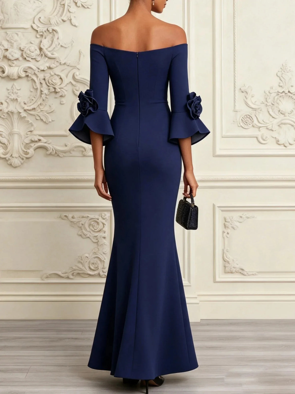 Paula – Off-Shoulder Mermaid Gown with Floral Sleeves
