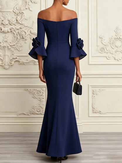 Paula – Off-Shoulder Mermaid Gown with Floral Sleeves