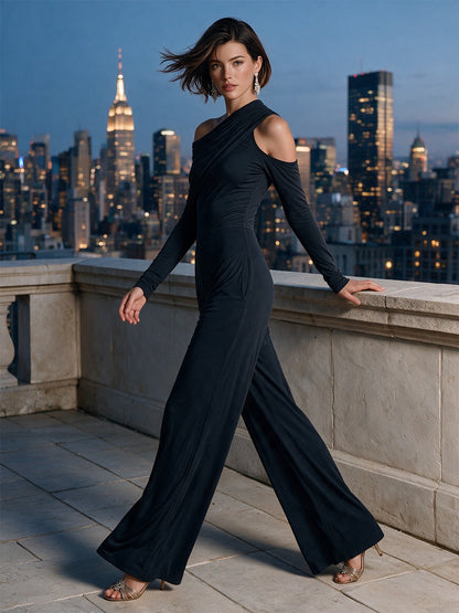 Carolyn – Draped One-Shoulder Wide-Leg Jumpsuit