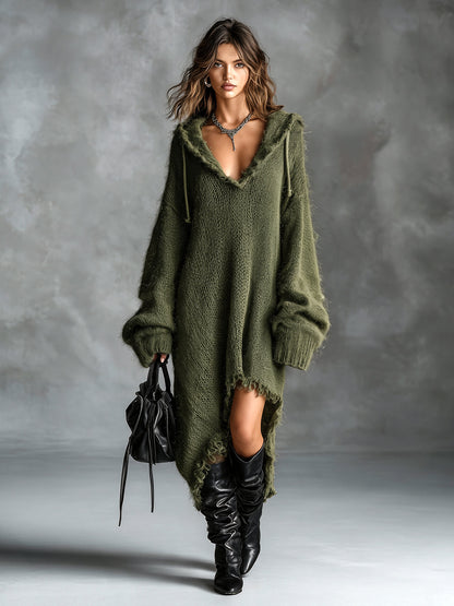 Christina – Hooded Oversized Knit Midi Dress