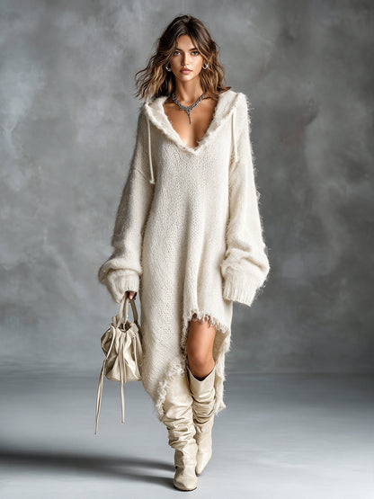 Christina – Hooded Oversized Knit Midi Dress
