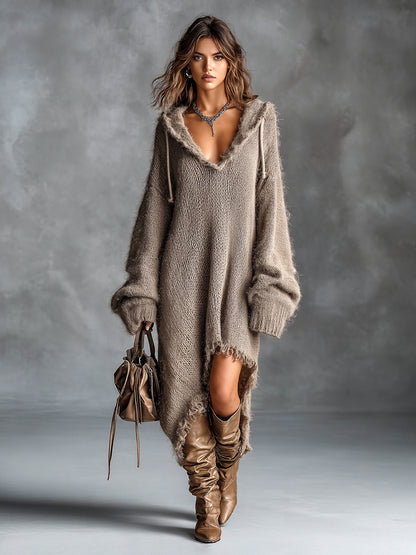 Christina – Hooded Oversized Knit Midi Dress