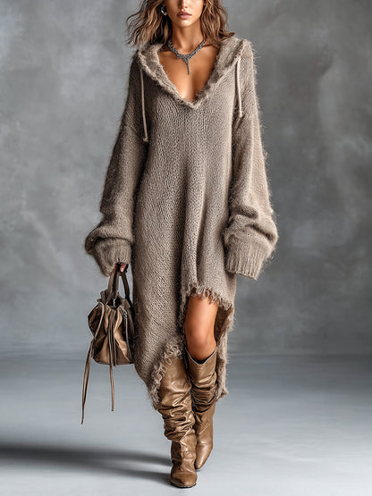 Christina – Hooded Oversized Knit Midi Dress