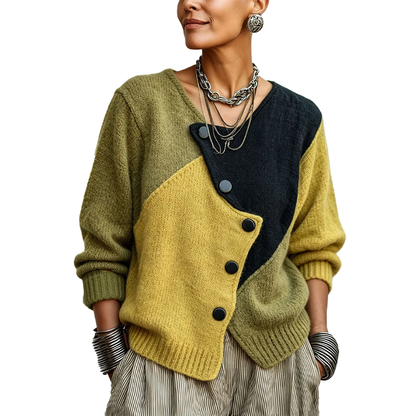 Dorothy – Asymmetric Colour-Block Knit Cardigan