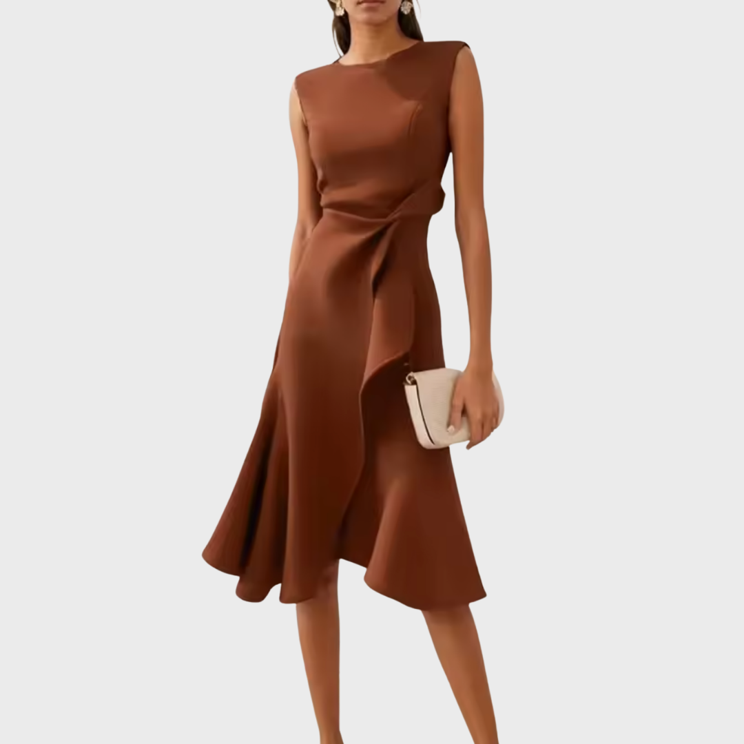 Evie | Draped Asymmetric Midi Dress