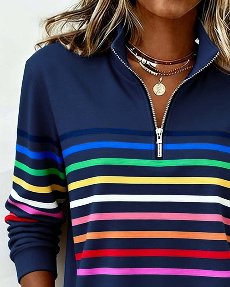 Lori – Quarter-Zip Striped Casual Sweatshirt