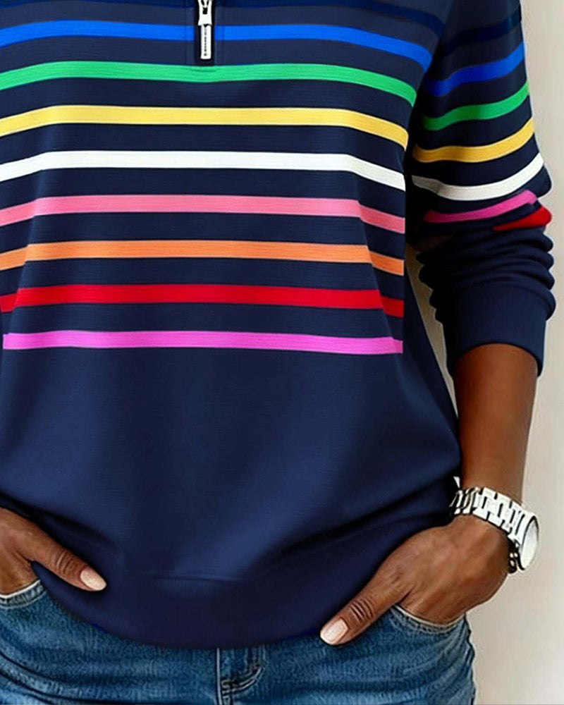 Lori – Quarter-Zip Striped Casual Sweatshirt