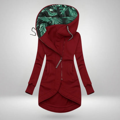 Rose – Long Hooded Zip-Up with Tropical Lining
