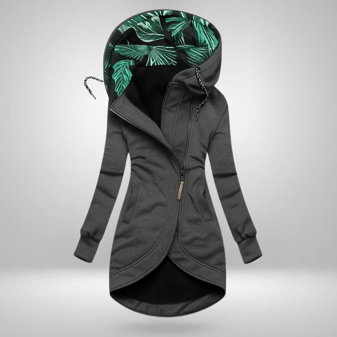Rose – Long Hooded Zip-Up with Tropical Lining
