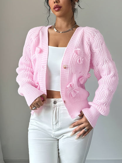 Rose – Bow-Detail Cable-Knit Cardigan
