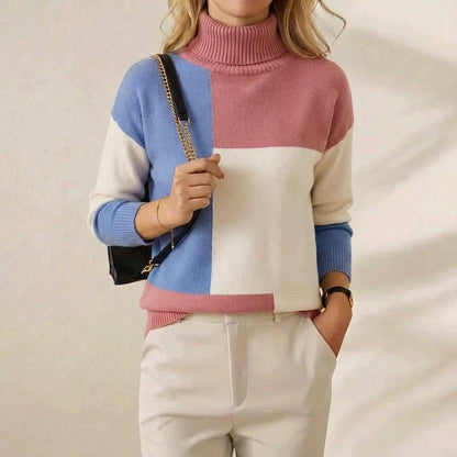Melinda – Colour-block Turtleneck Knit Sweater