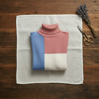Melinda – Colour-block Turtleneck Knit Sweater