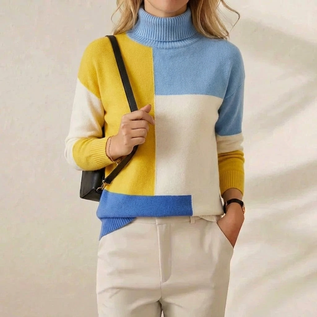 Melinda – Colour-block Turtleneck Knit Sweater