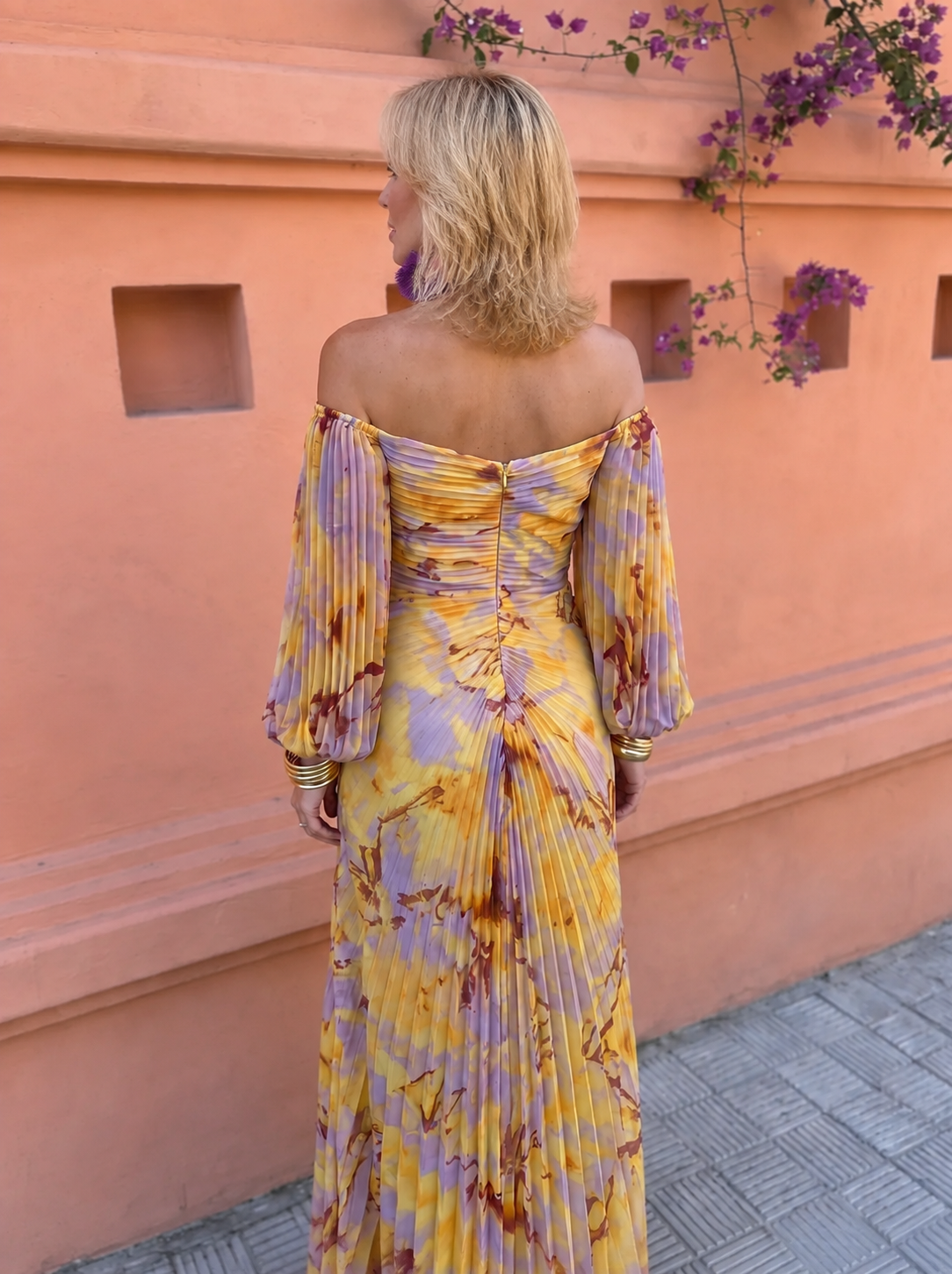 Ramona – Off-Shoulder Pleated Gown with Front Slit