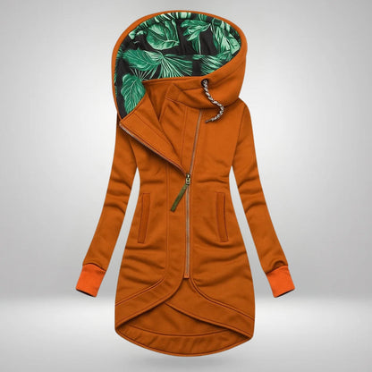 Rose – Long Hooded Zip-Up with Tropical Lining
