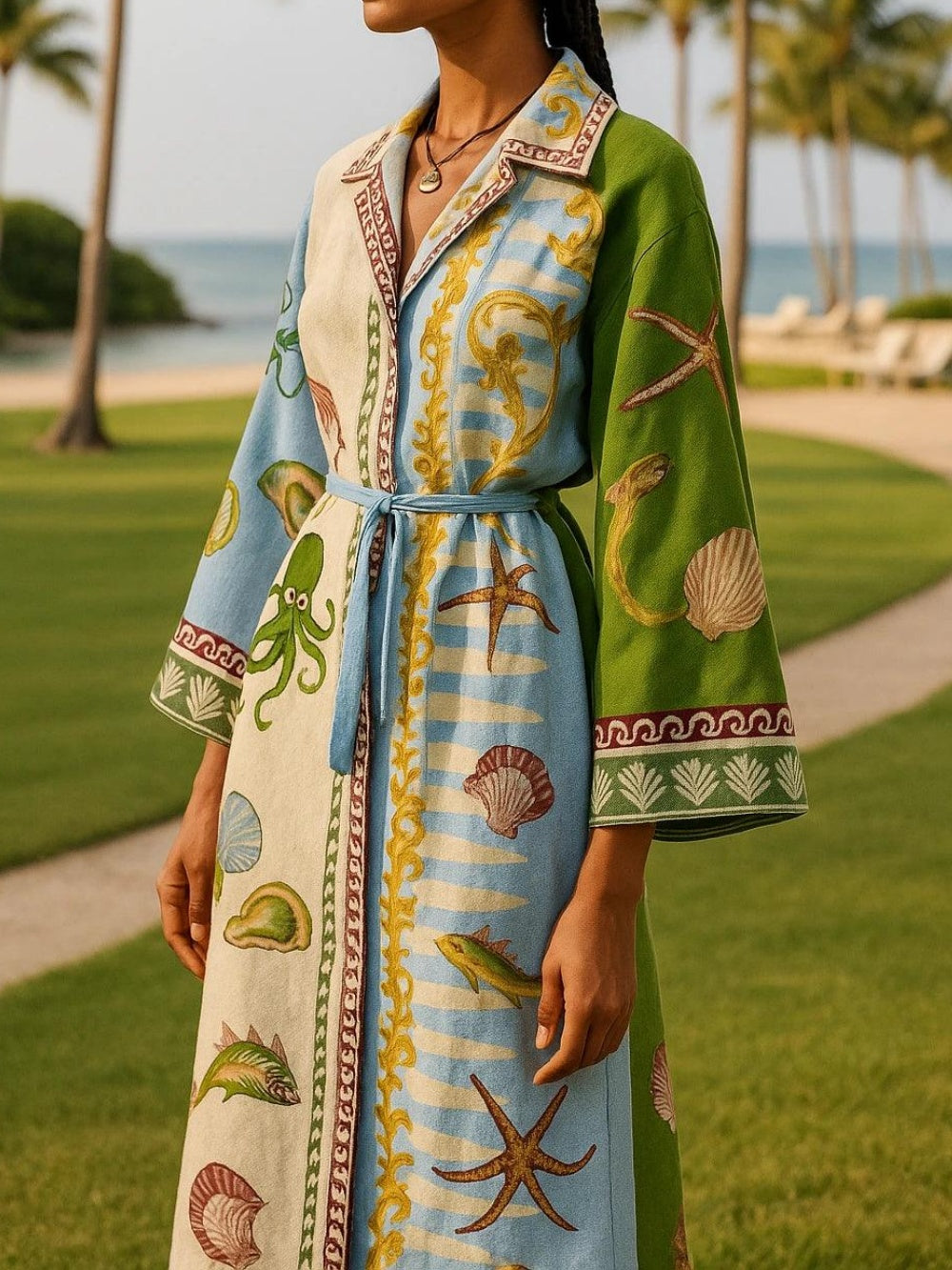 Emilia | Belted Printed Twill Midi Shirt Dress
