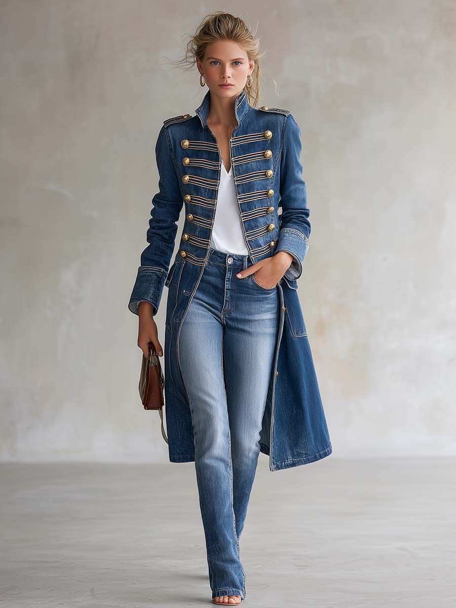 Jodi – Military-Style Long Denim Jacket