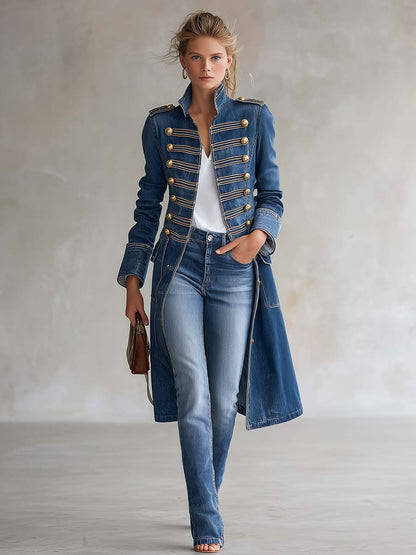 Jodi – Military-Style Long Denim Jacket