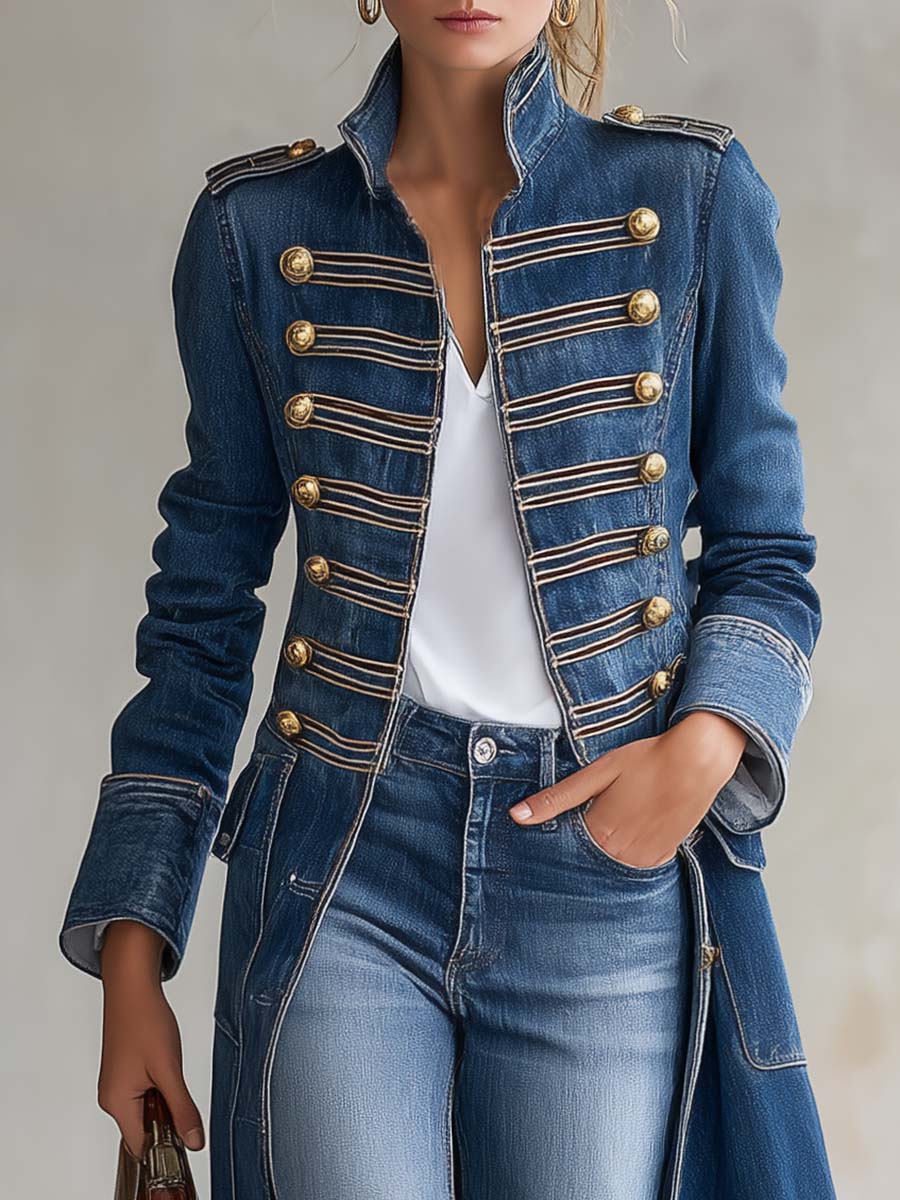 Jodi – Military-Style Long Denim Jacket