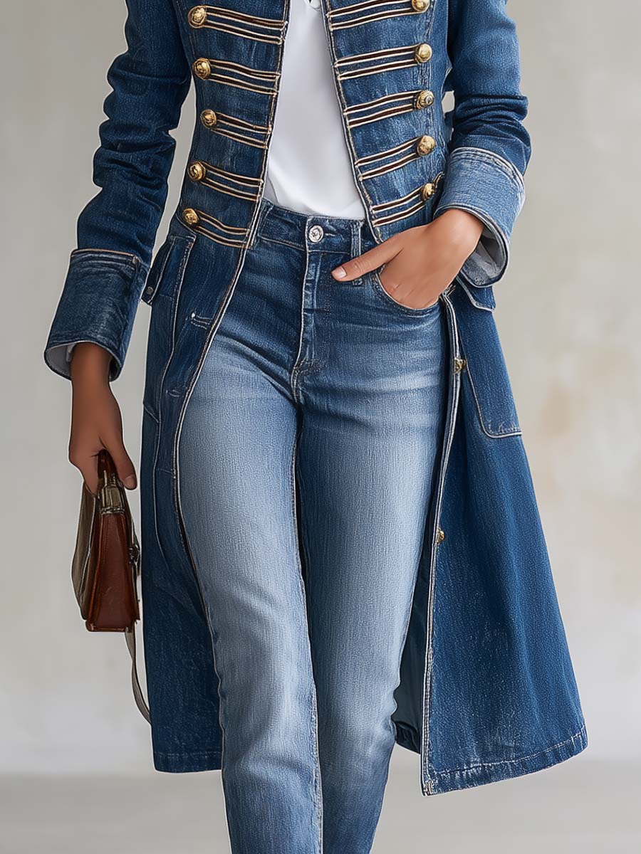Jodi – Military-Style Long Denim Jacket